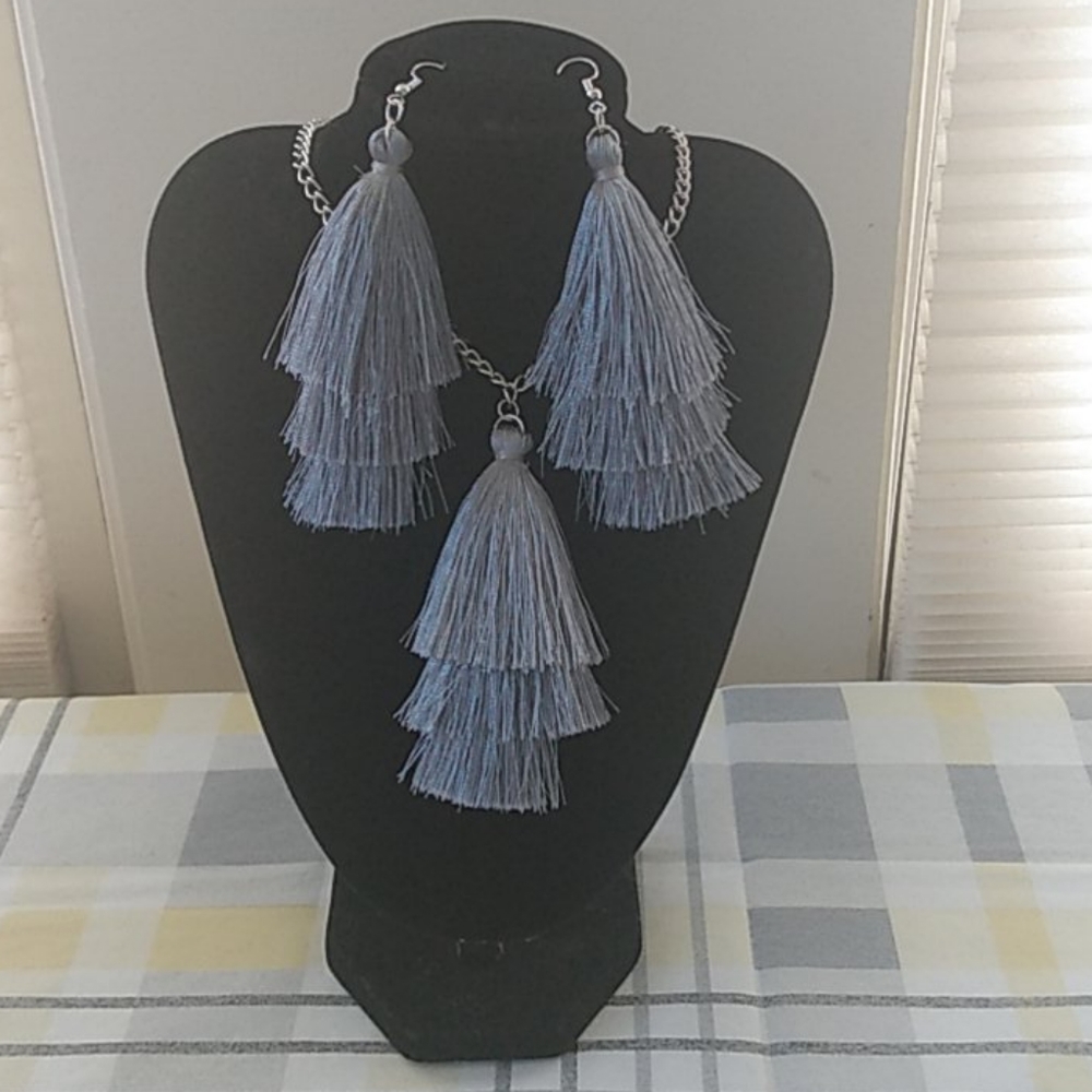 Gray and Silver Necklace and Earring set